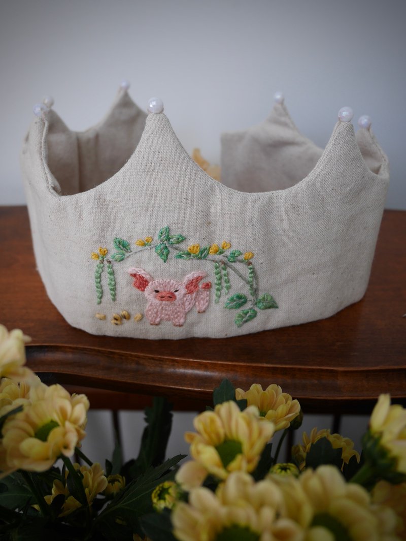 給孩子的刺繡生日帽—皇冠帽 - 嬰兒帽子/髮帶 - 繡線 多色