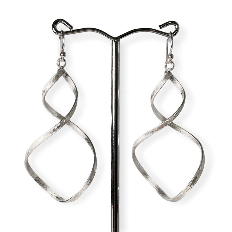 Twist Dangle Drop Earrings Handmade Minimalist Style Spiral 925 Sterling Silver - 耳環/耳夾/耳骨夾 - 銀 銀色