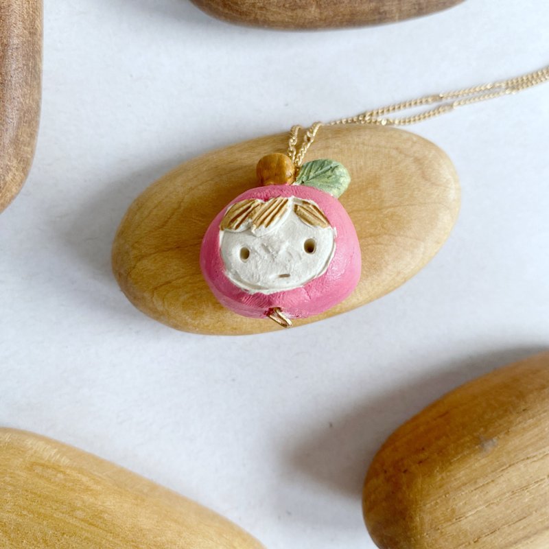 Apple girl necklace / handmade ceramic - 項鍊 - 陶 紅色
