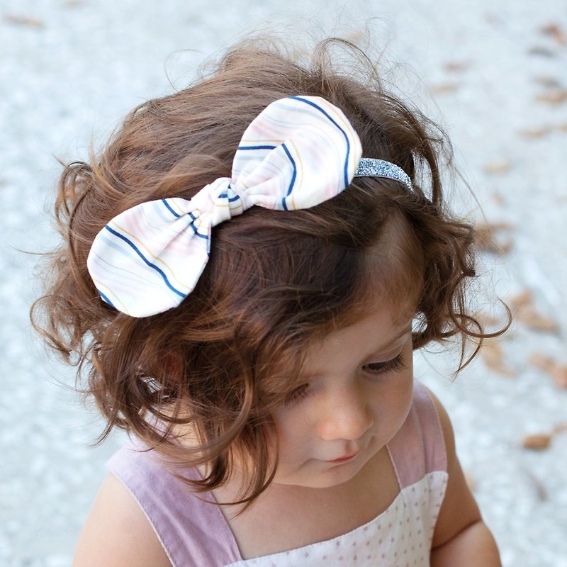 美國 Joli Sophie 棉質蝴蝶銀蔥髮帶2入 深藍條紋 JSHB2NLWS  1-3歲 - 圍兜/口水巾 - 棉．麻 多色