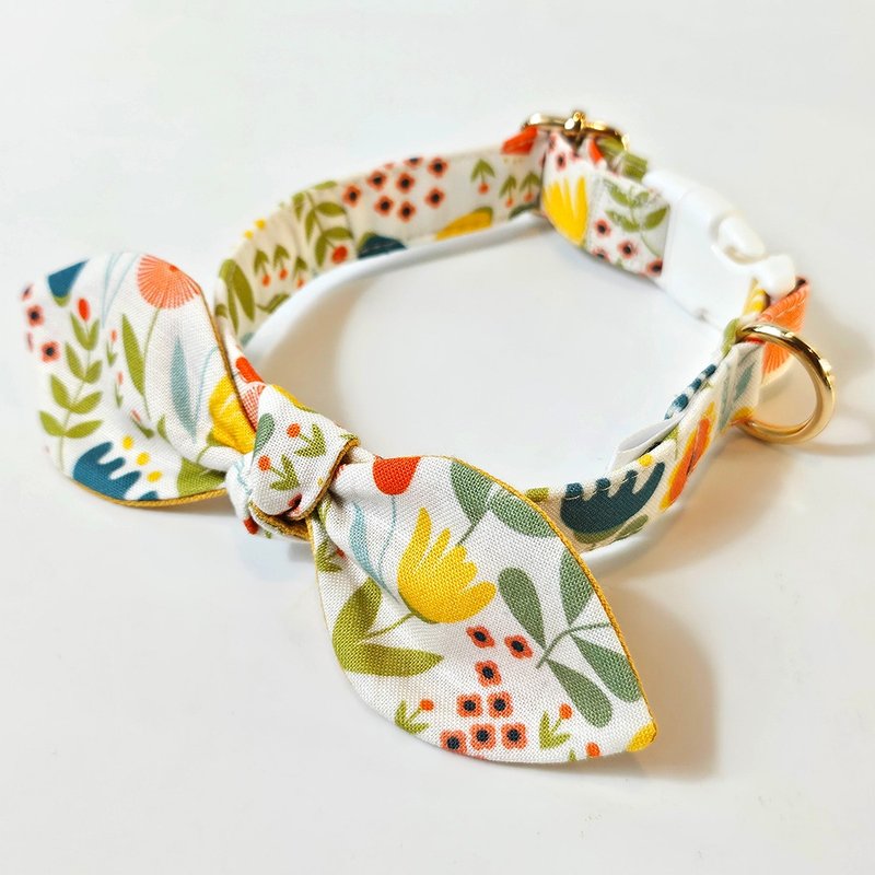 Yellow Sweetiny | Patterned Fabric Dog Collar - ปลอกคอ - ผ้าฝ้าย/ผ้าลินิน ขาว