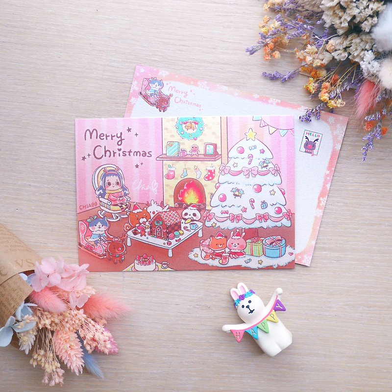 小動物聖誕派對 / ChiaBB 插畫明信片 - 卡片/明信片 - 紙 粉紅色