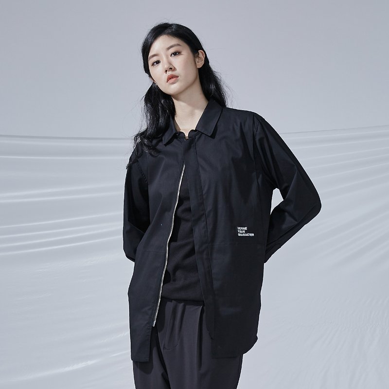 DYCTEAM - BLACK simple shirt zip long shirt - Women's Shirts - Polyester Black