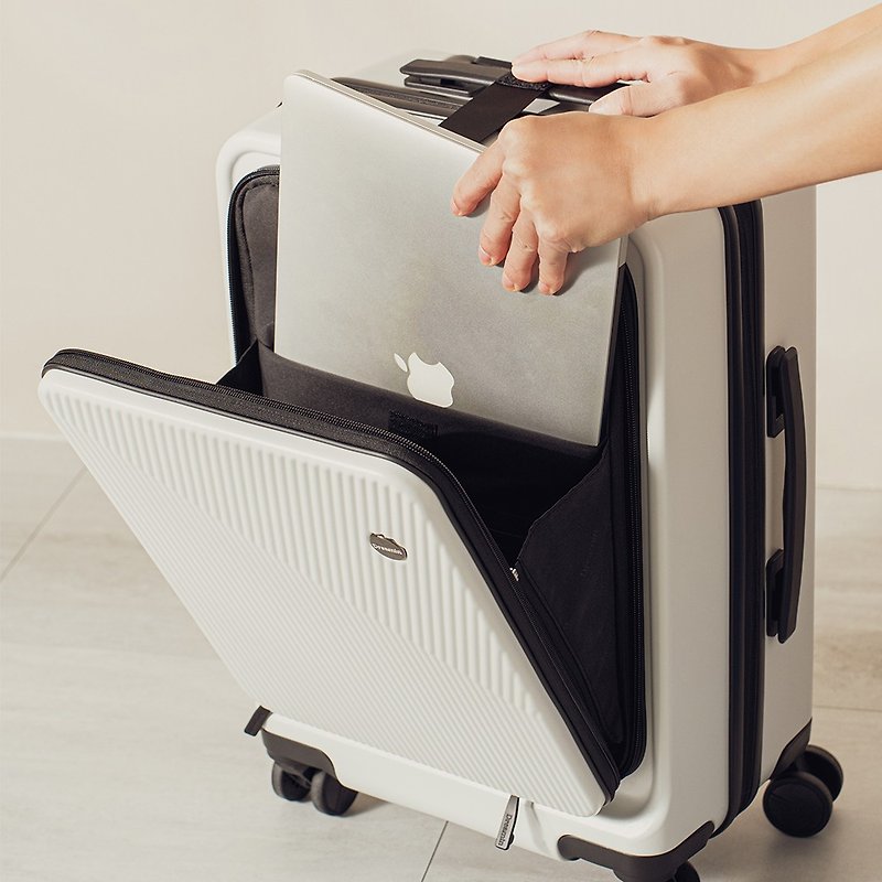 20-inch flip-up front-loading suitcase/carry-on suitcase-Crescent White - กระเป๋าเดินทาง/ผ้าคลุม - พลาสติก ขาว
