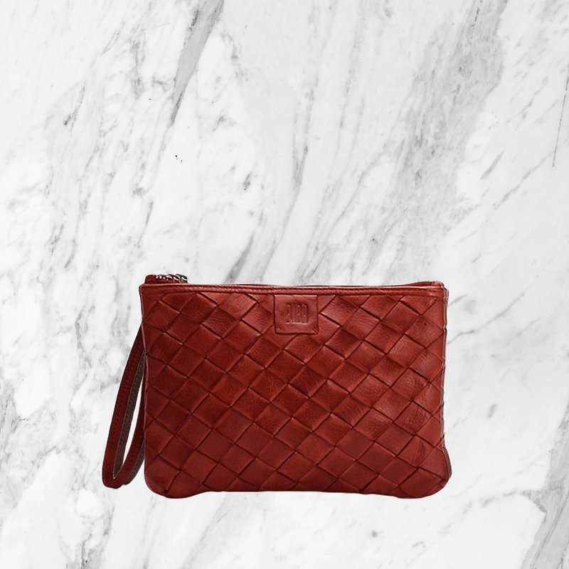 [Spain BIBA] LewisburgLei8l diamond woven clutch bag | affectionate red woven bag - Clutch Bags - Genuine Leather Red
