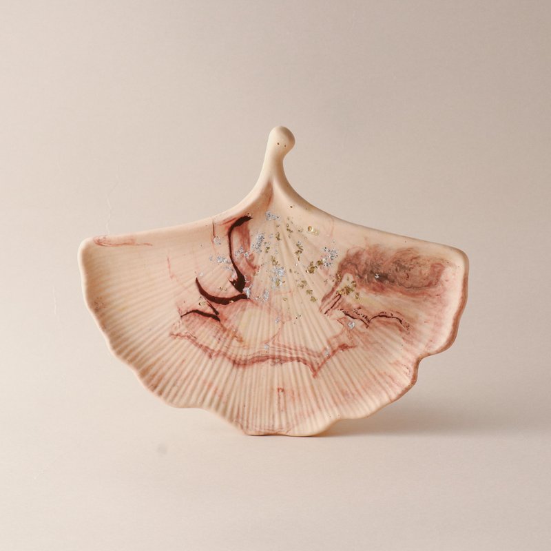 Jesmonite英國礦石樹脂/葉盤- 金箔藝術大理石紋 - 擺飾/家飾品 - 環保材質 粉紅色
