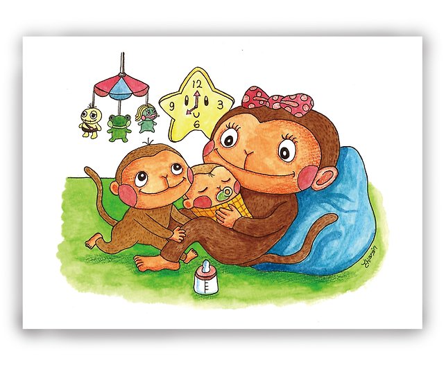 母の日 手描きイラストマザーカード ユニバーサルカード カード ポストカード イラストカード 赤ちゃんと猿の母 ショップ Dudoshop カード はがき Pinkoi