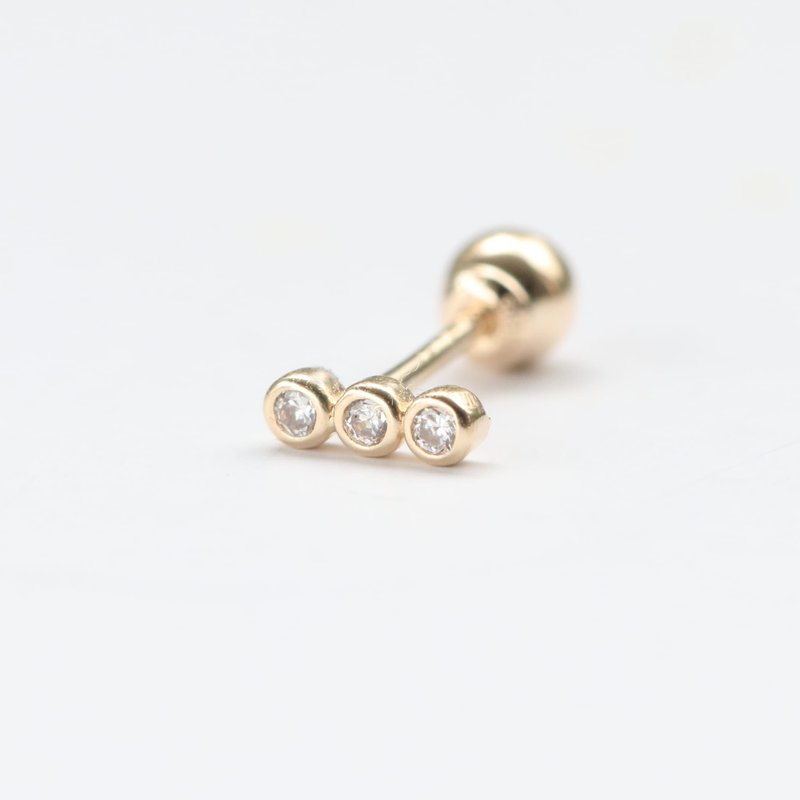 14K three round diamond bead earrings (single) ear bone and ear socket will not fade - Earrings & Clip-ons - Precious Metals Gold