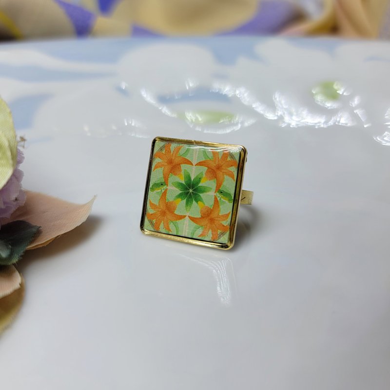 Beginning of Summer solar term tiles handmade ring badge pin - General Rings - Copper & Brass Multicolor