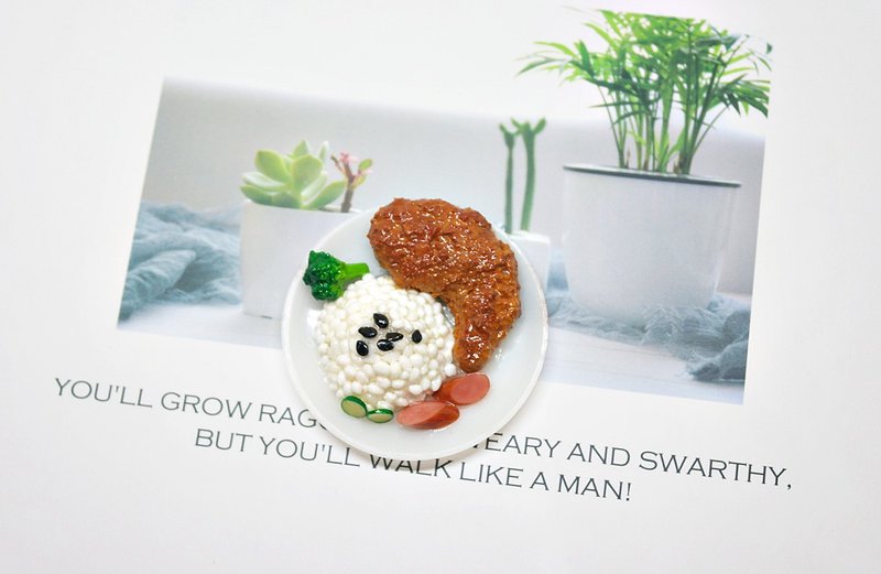 >>黏土系列 -大份量雞腿飯- =>可製作成鑰匙圈 / 磁鐵 #Fake Food - 鑰匙圈/鑰匙包 - 黏土 橘色