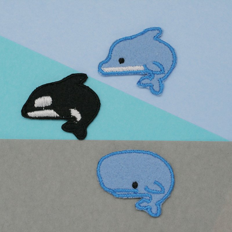 クジラセットアイアンパッチ（3個セット、クジラ、オルカ、イルカ） - 編み物/刺繍/羊毛フェルト/裁縫 - 刺しゅう糸 ブルー