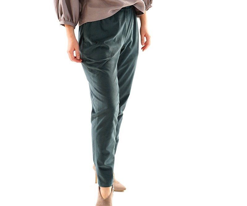 Velveteen Joppers pants · waist rubber · belt loop · with pocket / green bo1-21 - 女長褲 - 其他材質 綠色
