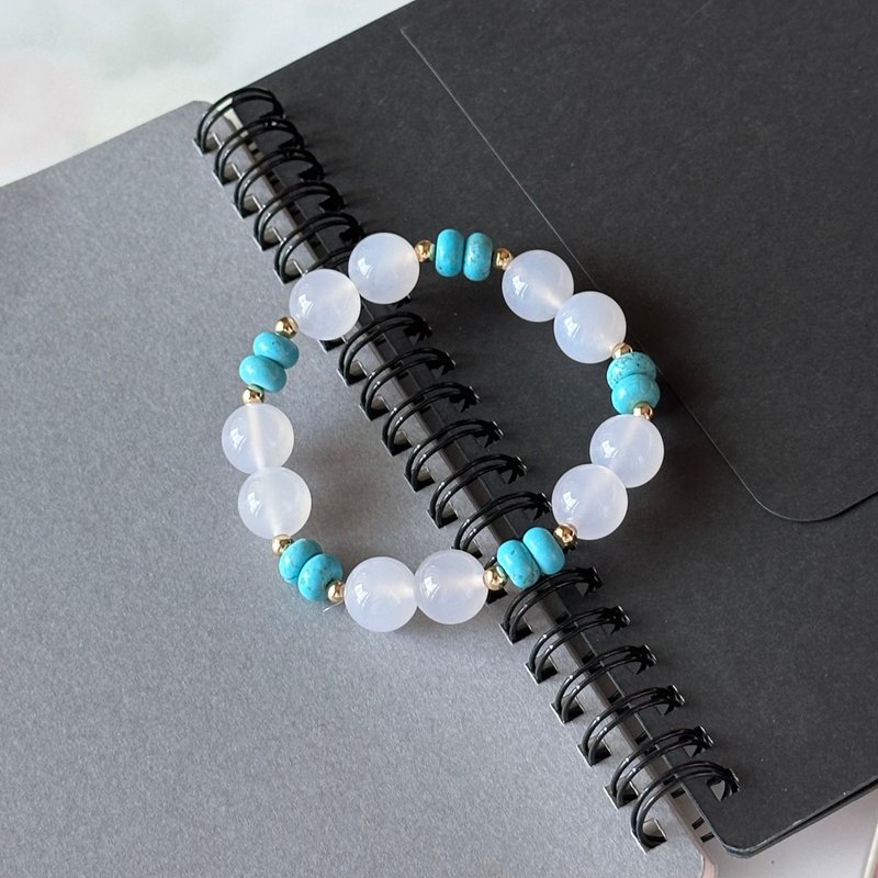 [Bai Han] White Agate•Turquoise•Simple gold-plated bracelet bracelet - สร้อยข้อมือ - เครื่องประดับพลอย ขาว