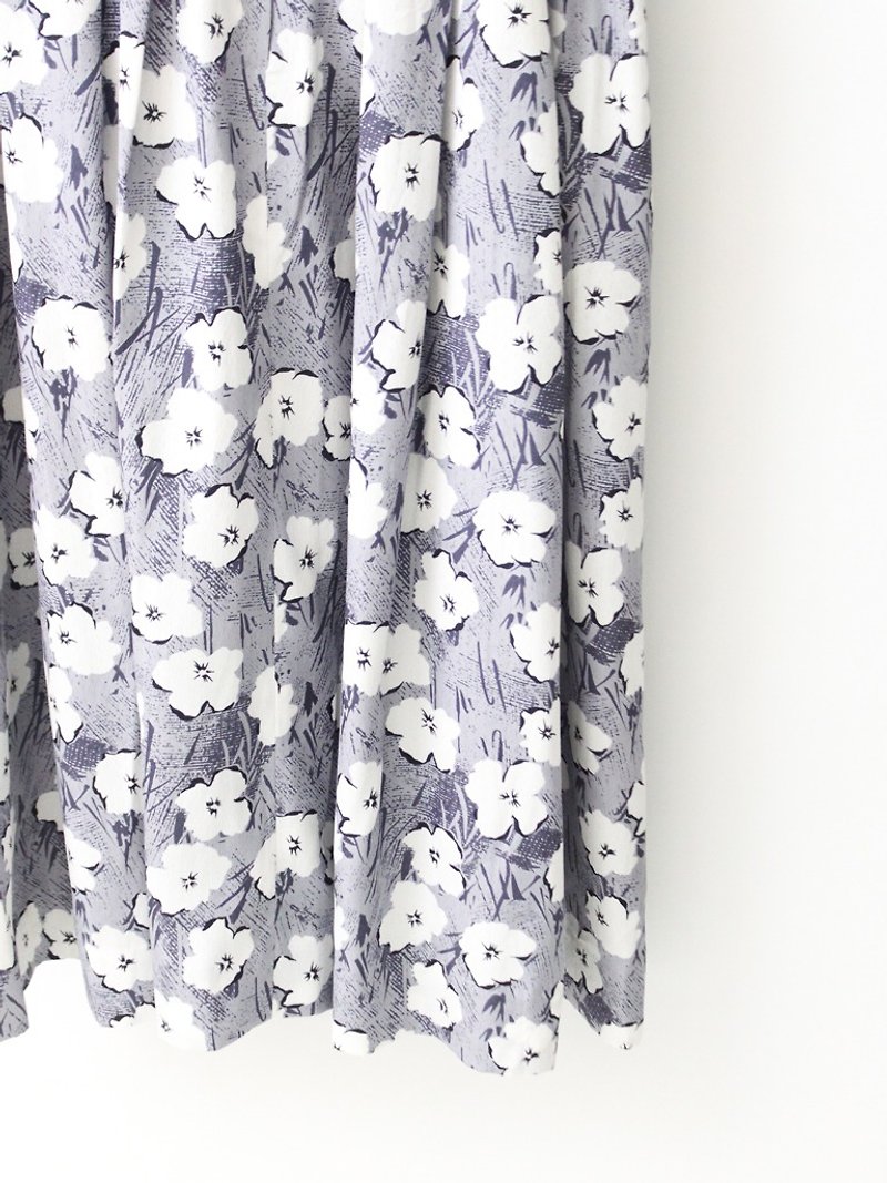 【RE1004D1436】 early autumn Japanese system retro gray purple white flowers short-sleeved ancient dress - ชุดเดรส - เส้นใยสังเคราะห์ สีม่วง