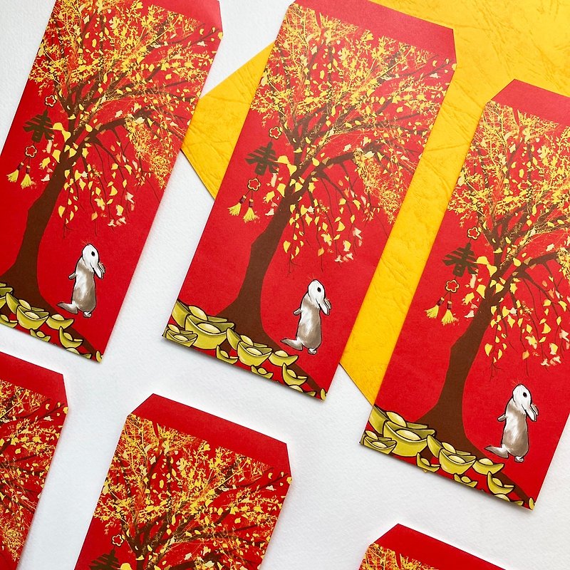 Money Rolling/Year of the Rabbit Red Envelope Bag- (Gift illustration card) - Chinese New Year - Paper Red