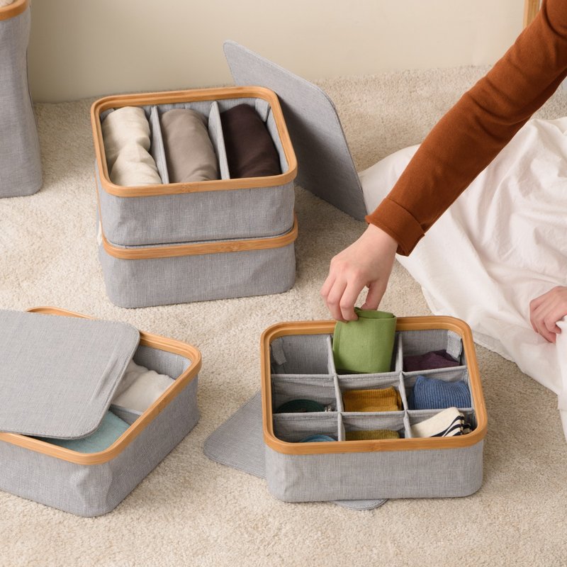 【Gudee】KIM Covered Divided Storage Box Clothing Storage - Storage - Bamboo Blue