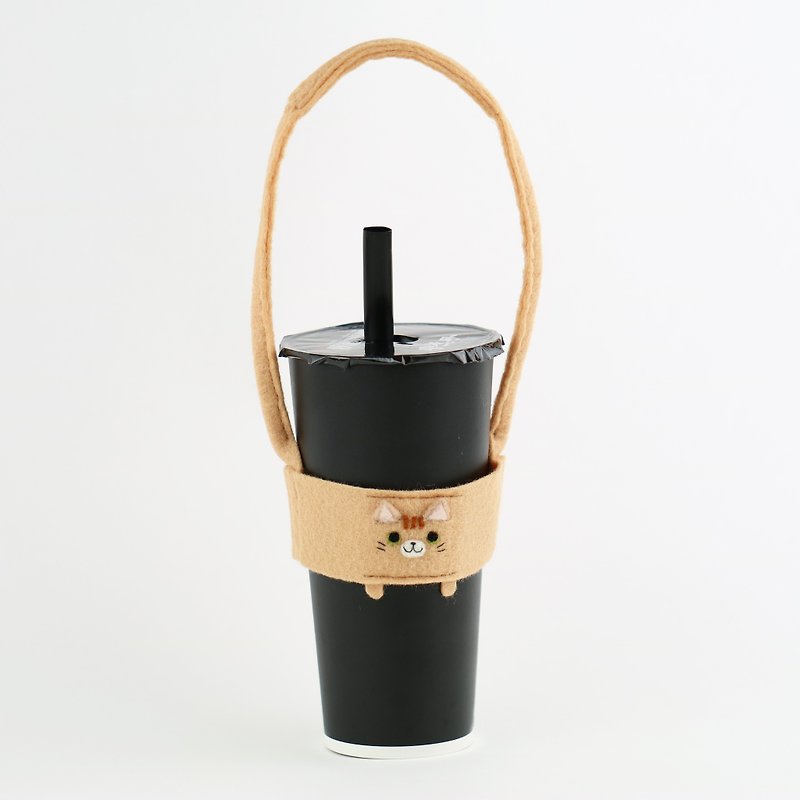 Orange cat beverage/potted bag beverage cup set - Beverage Holders & Bags - Wool 