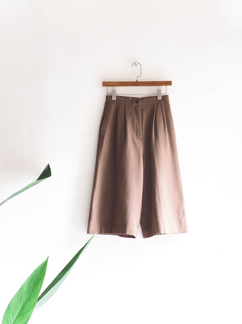 Rivers and mountains - brown discount simple and tidy girls antique sheep wool wide trousers pants vintage - กางเกงขายาว - ขนแกะ สีนำ้ตาล