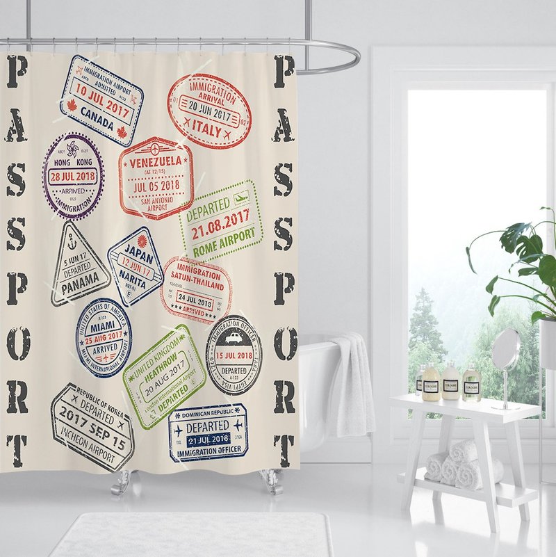 Wenchuang Shower Curtain - Travel Stamp - อุปกรณ์ห้องน้ำ - เส้นใยสังเคราะห์ หลากหลายสี