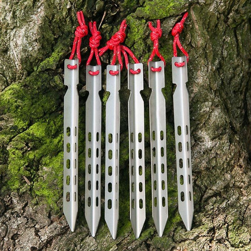 [United States Vargo] Ascent Stake Pure Titanium Perforated V-shaped Wide Face Nails Six Branch Group #T116 - Camping Gear & Picnic Sets - Other Materials 