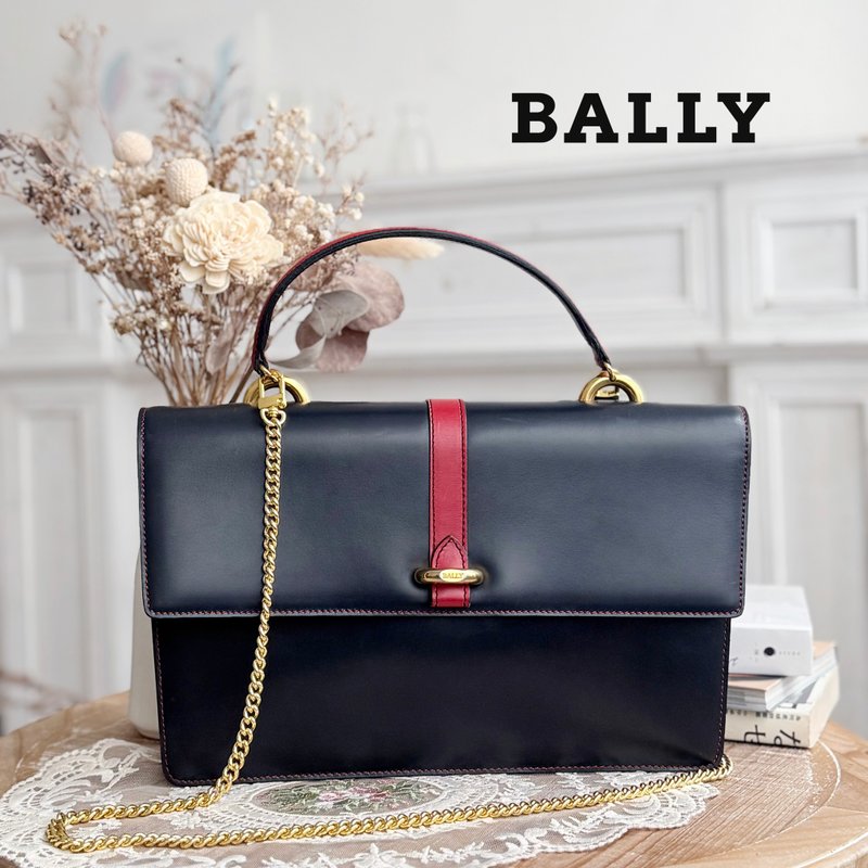 稀有極美品 BALLY Vintage Navy海軍藍紅撞色小手提公事肩背包 - 側背包/斜背包 - 真皮 藍色