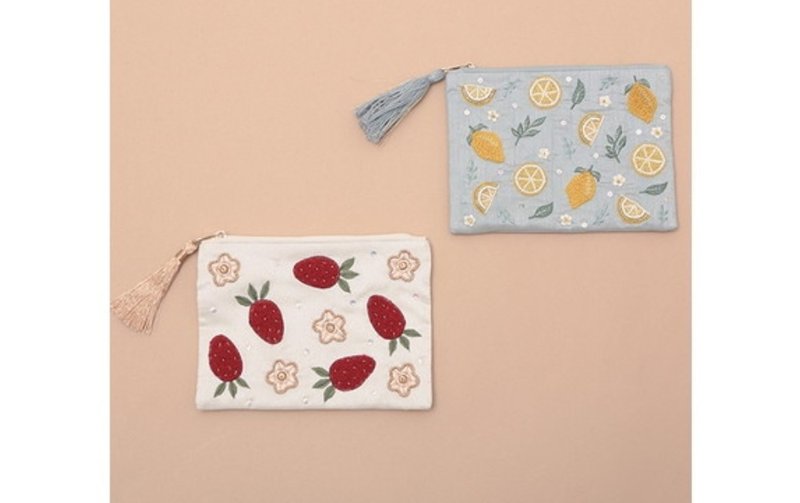地球樹公平貿易fair trade -- 刺繡珠珠拉鍊小包(L) - 化妝包/收納袋 - 棉．麻 紅色