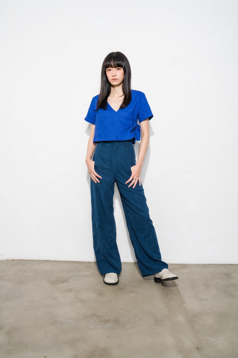 直筒褲 Straight Trousers - 女長褲 - 其他材質 藍色