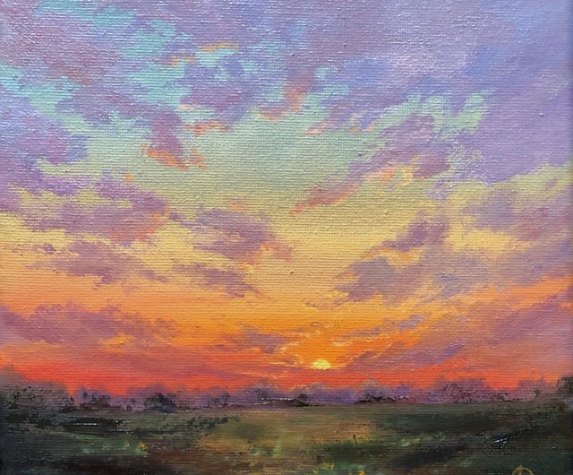油絵 油彩 油彩画 絵 絵画 【ピンクの夕焼け】 | HIROSHI1990