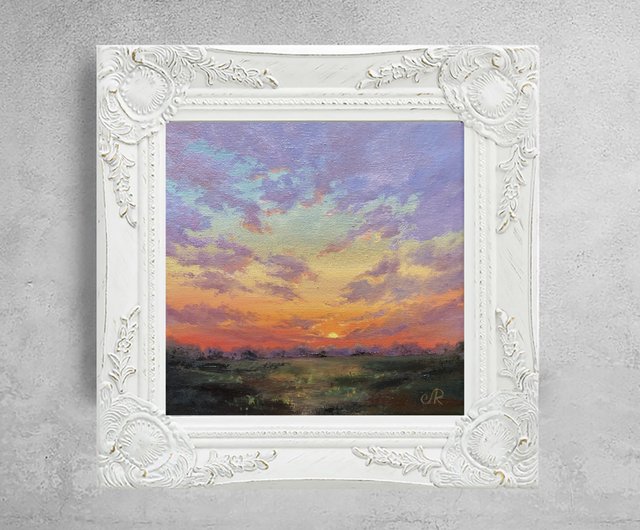 オリジナル油絵 夕焼けアート 日の出風景画 - ショップ