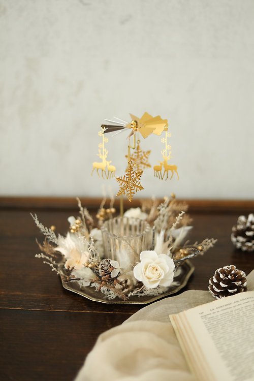 VENUSOFI 維娜索菲 冬之雪旋轉燭台 生日禮物 情人節禮物 裝飾 香氛蠟燭 永生花乾燥