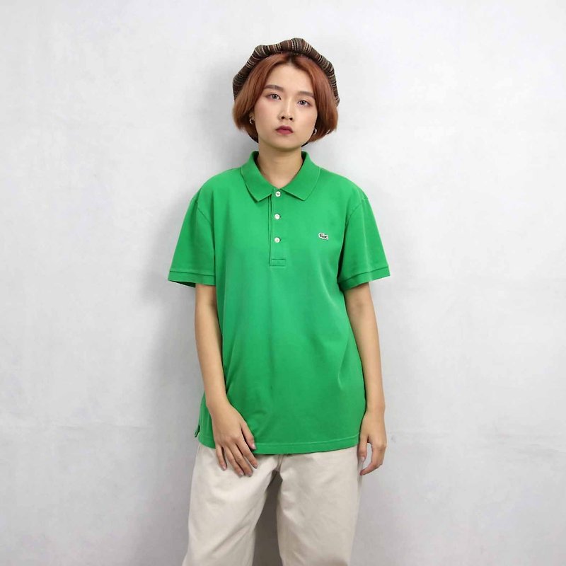 Tsubasa.Y Ancient House 004 Grass Green Lacoste POLO Shirt, Vintage Vintage - เสื้อผู้หญิง - เส้นใยสังเคราะห์ สีเขียว