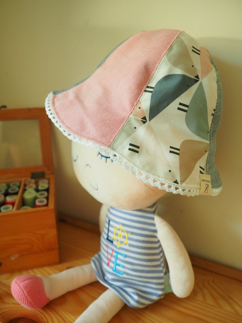 Handmade Reversible Sun Protection Hat Bird fabric from liberty of London - Hats & Caps - Cotton & Hemp Pink