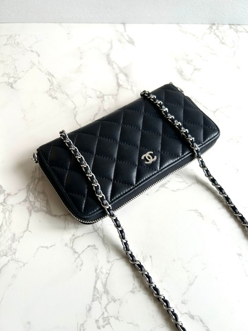 LA LUNE Vintage 日本鑑證古董品選物店 絕版古董包 Chanel黑色WOC皮革包 側揹包 斜揹包 中古二手包 長夾