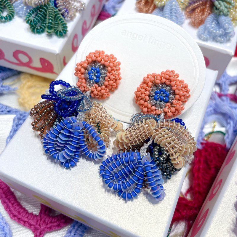 【flower pop pierce/earring】orange mix - Earrings & Clip-ons - Other Materials Orange