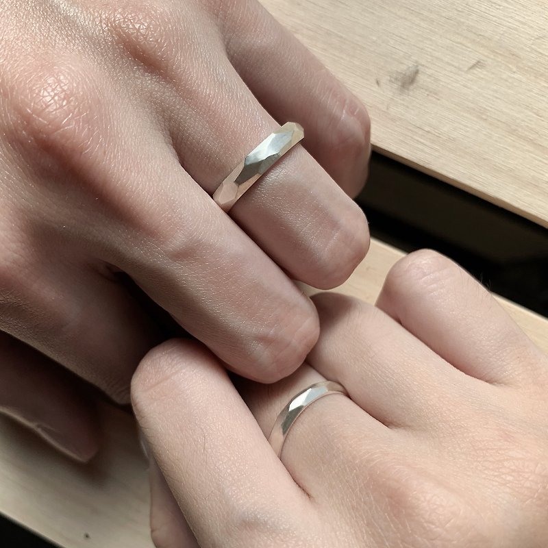 925 Silver Edge Couple Rings (Matt) / Christmas gift - แหวนคู่ - เงินแท้ สีเงิน