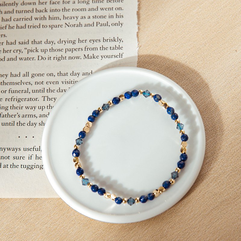 Daily lifeNEW-lapis lazuli-Swarovski crystal-14k gold material mother's day gift - สร้อยข้อมือ - โลหะ สีน้ำเงิน