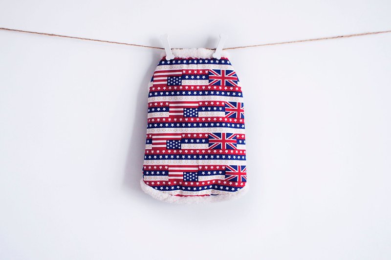 One S spot is left. Red, blue and white flag striped pet clothing with fur in cold current - Clothing & Accessories - Cotton & Hemp Multicolor