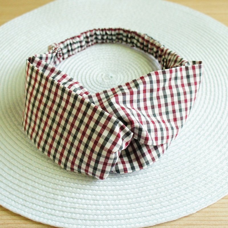 Lovely[Retro Checkered Butterfly Elastic Headband, Hair Tie] Red Green Check E - Hair Accessories - Cotton & Hemp Multicolor