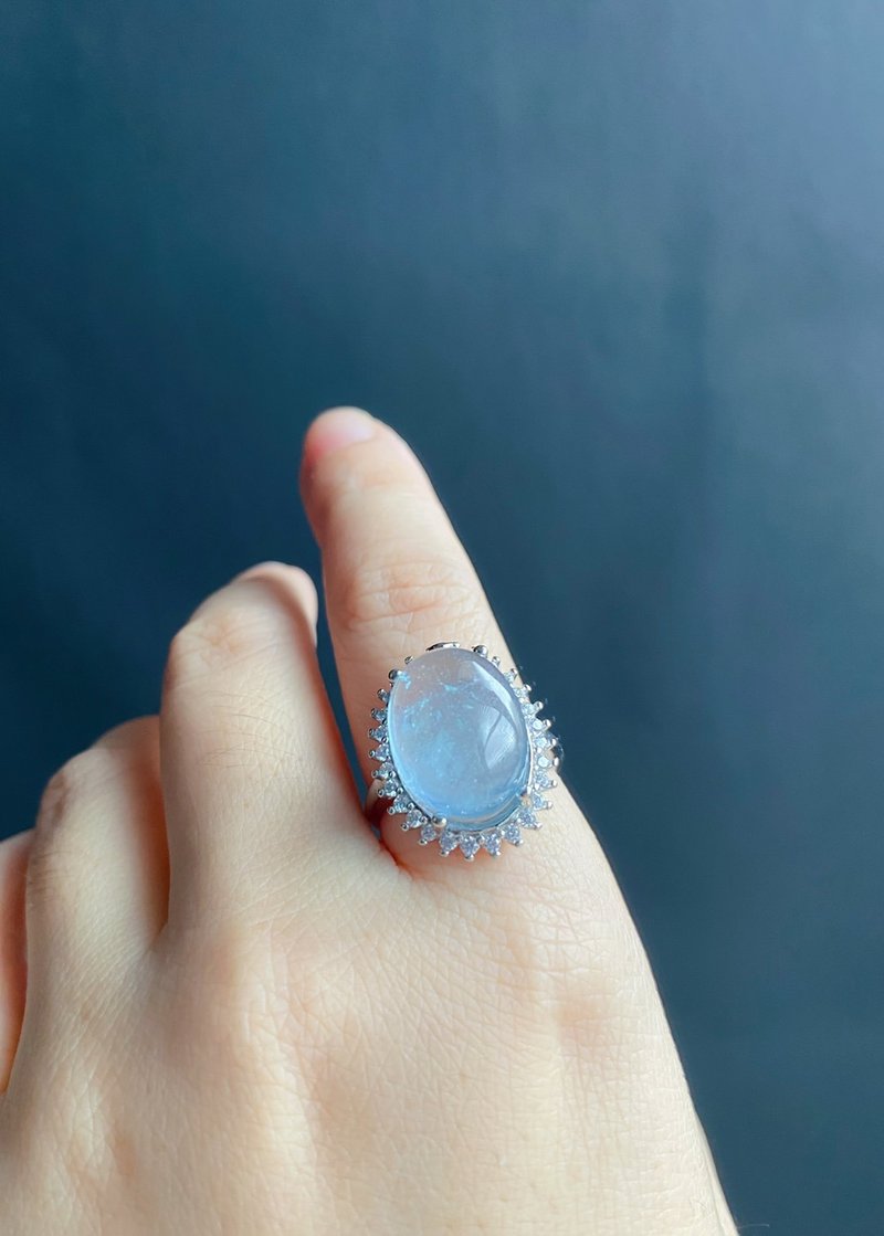 天然 氣質 海藍寶 戒指 水晶 天然石 禮物 S925活動戒 rin - 戒指 - 水晶 藍色