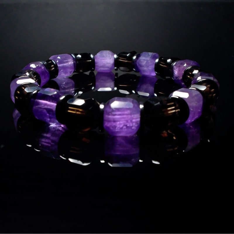 Smoky Quartz and Amethyst - Source of Confidence Men's Bracelet QBR-00014 - สร้อยข้อมือ - คริสตัล 