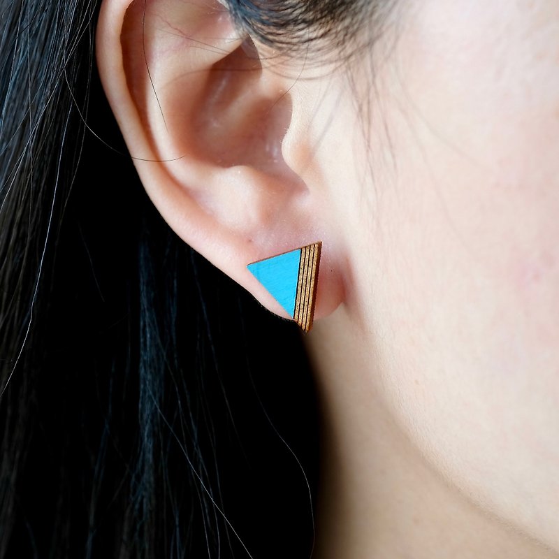 Wood earrings-V (blue) - ต่างหู - ไม้ สีน้ำเงิน