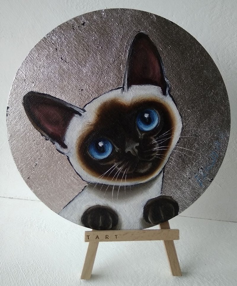 シャム子猫油絵銀箔ポタルキャットアート - ウォールデコ・壁紙 - 金属 シルバー