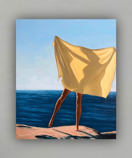 OsipovArtStudio Original Oil Seascape On Canvas Women Painting Beach Ocean Contemporary Artwork