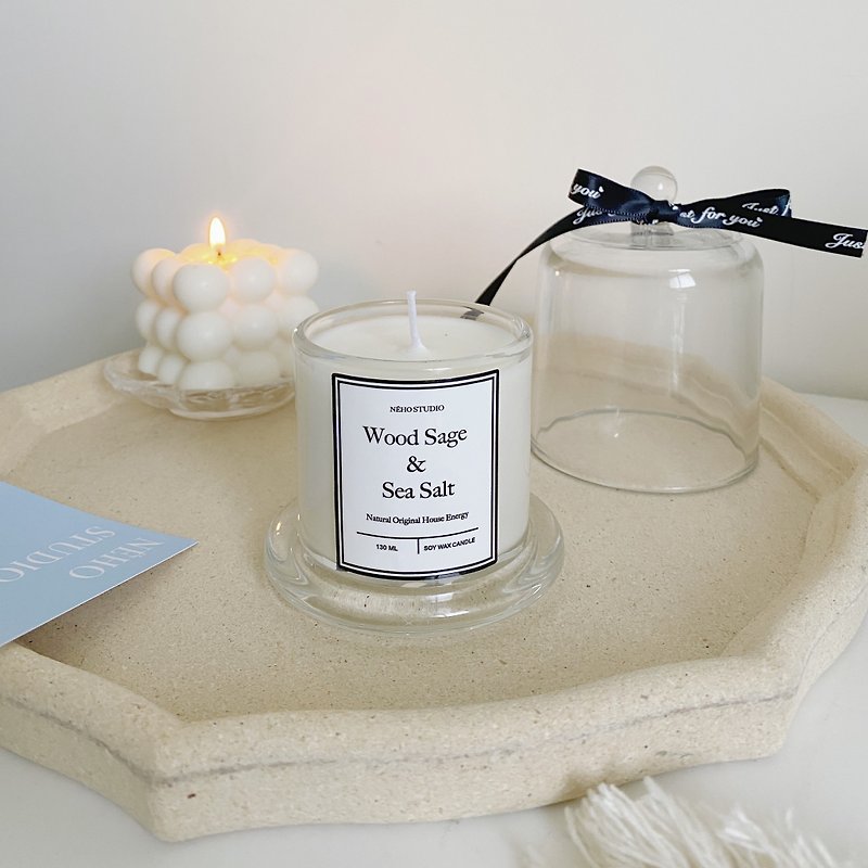 Sage Sea Salt Seaside Good Times by the Sea Perfume Candle Ribbon Glass Cover