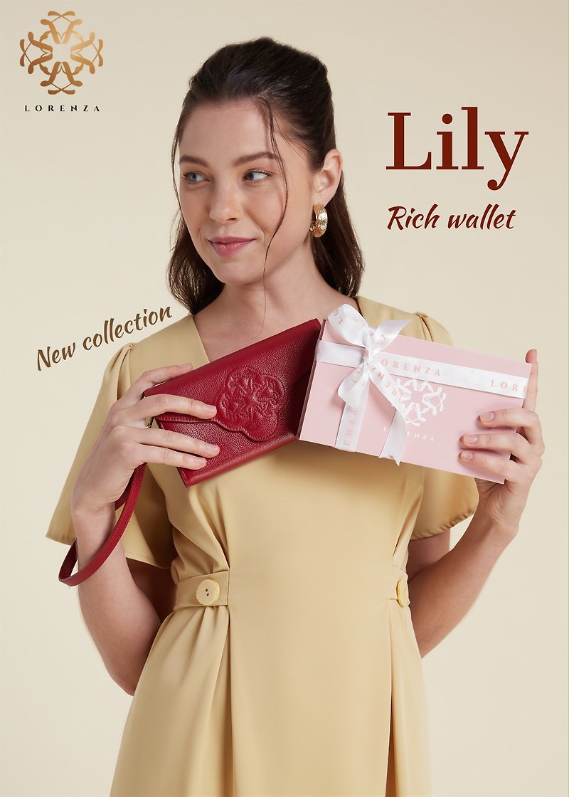 Lily Wallet Berry Red - 長短皮夾/錢包 - 真皮 紅色