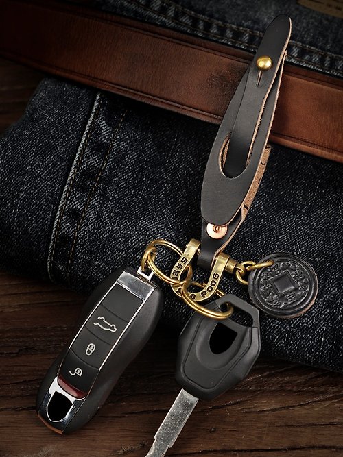 梵果 霍爾文cxl牛皮創意鑰匙扣 復古美式Horween黃銅馬蹄扣腰帶鑰匙扣