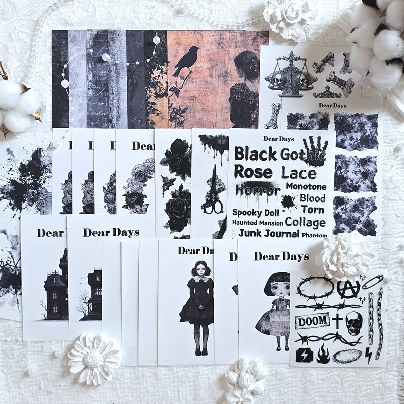 Black Lace Gothic Stickers Set Package - 貼紙 - 紙 黑色