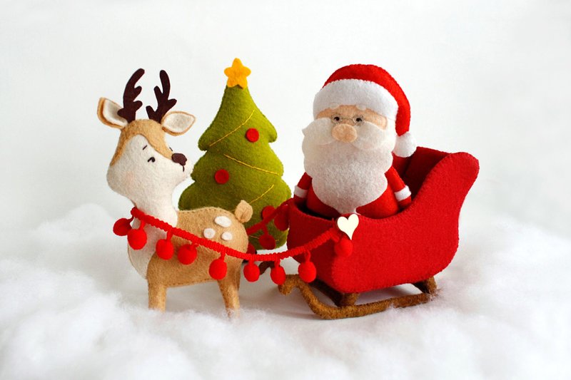 Felt Santa Claus,the reindeer and Santa's sleigh with Christmas tree PDF pattern - 手工藝教學/工具書 - 其他材質 
