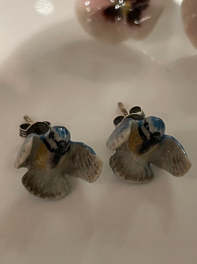 And Mary Flying Blue Tit Earrings | Gift Box - Earrings & Clip-ons - Porcelain Blue