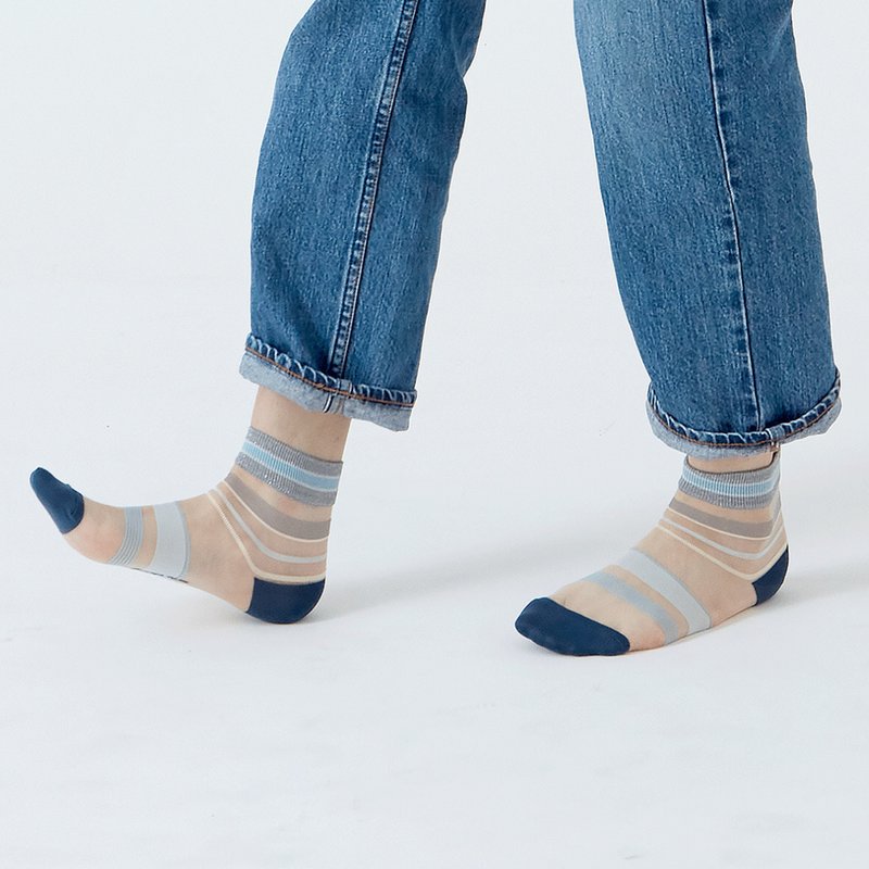 Tea Time/Blue(M)-MIT Design Transparent Socks - Socks - Cotton & Hemp Blue